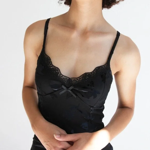Madden Girl Black Velvet Babydoll Cami Lace Floral Y2K Whimsigoth Romantic XL - Picture 1 of 10